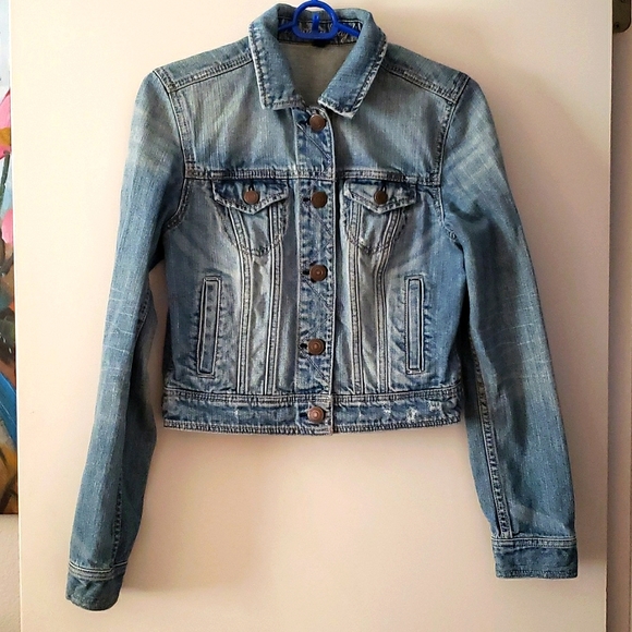 American Eagle Outfitters Denim Trucker Jacket W/Skeletrino Size Medium - Picture 6 of 11